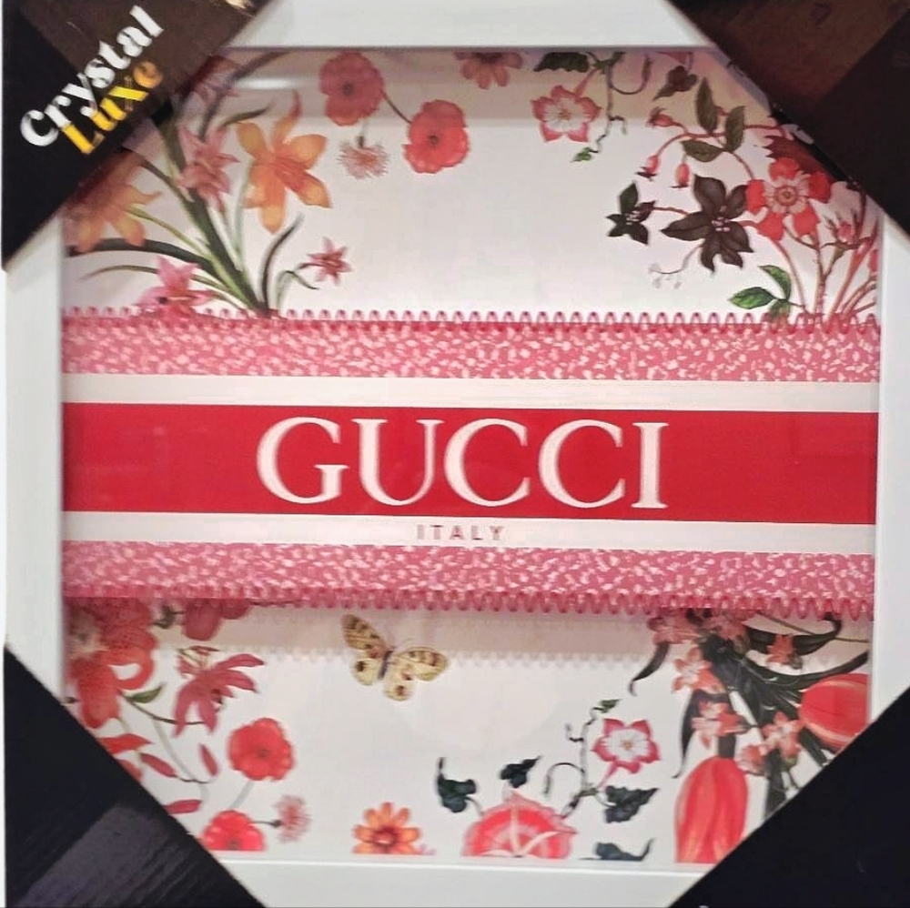 Crystal Luxe Gucci Italy Floral Framed Wall Decor